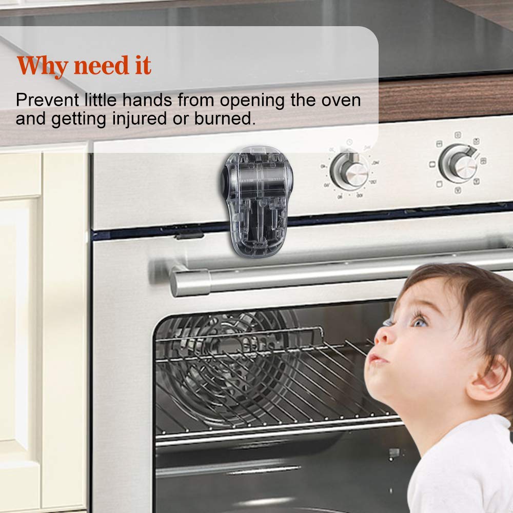EUDEMON Child Safety Heat-Resistant Oven Door Lock, Oven Front Lock for Kids Easy to Install, Use Adhesive,No Screws or Drill (1 Pack,Clear-Black)(ONLY for Flat Surface)