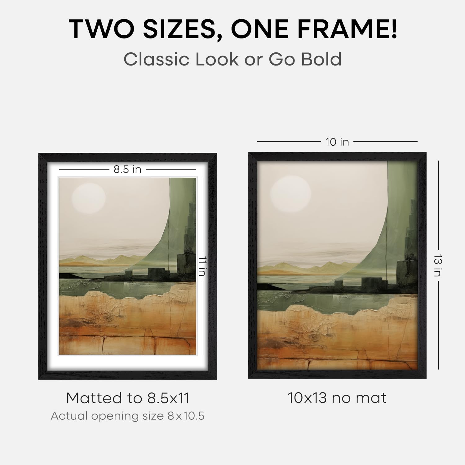 Homeforia 10x13 Picture Frame Black Wood, High End Oak 10x13 Poster Frames with Mat 8.5x11, 10 x 13 Wooden Frames Matted to 8.5 x 11 inch Photo, 13x10 Hanging Frame, Tempered Glass, Wall Kit, Set of 1