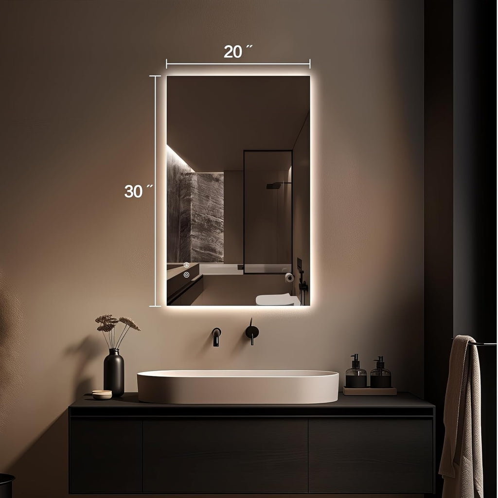 Niccy Led Mirror for Bathroom, 32"x20" Frameless Backlit Mirror for Wall Lighted Mirror with Bedroom 3 Color, Defogger, Explosion-Proof, HD Glass and IP65 Vanity Mirror Horizontal or Vertical