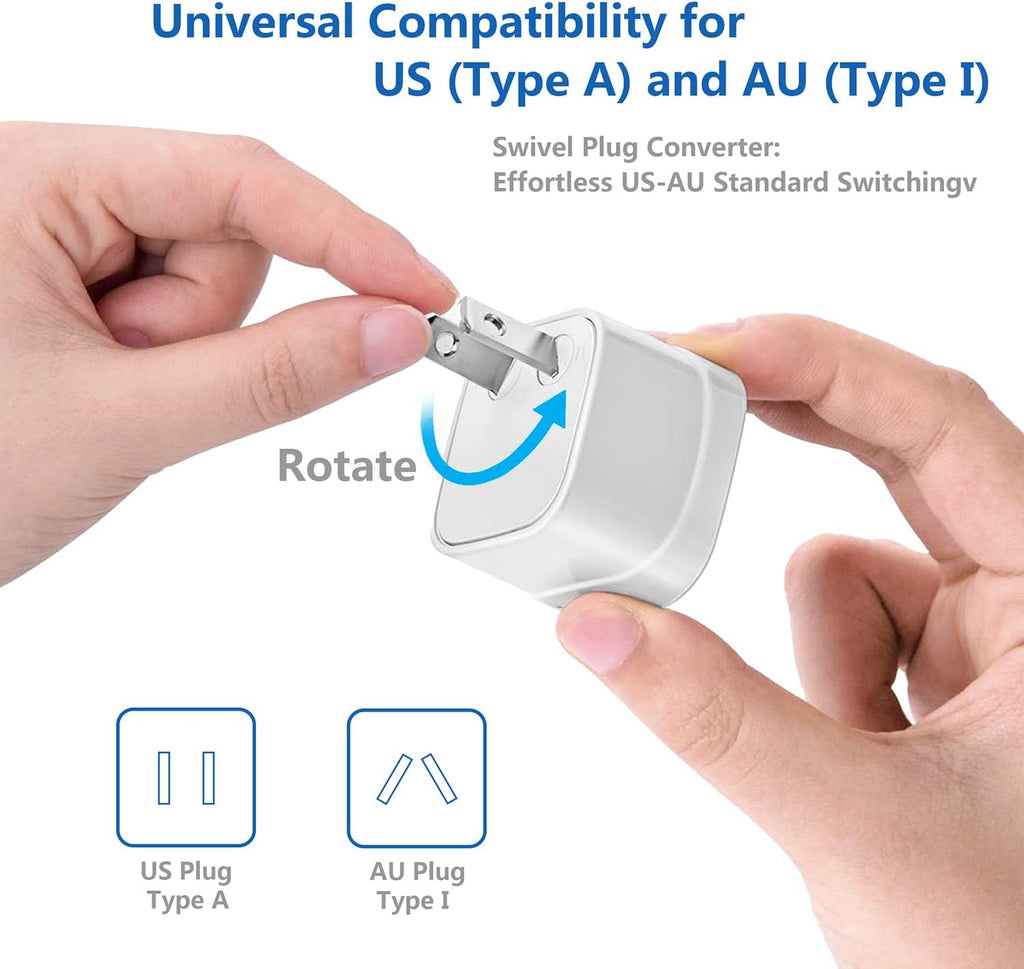 FOVAL Power Step Down 220V to 110V Travel Voltage Converter International Power Adapter for Hair Straightener/Curling Iron with 4-Port USB Charging US/UK/AU/EU Universal Plug Adapter (White)