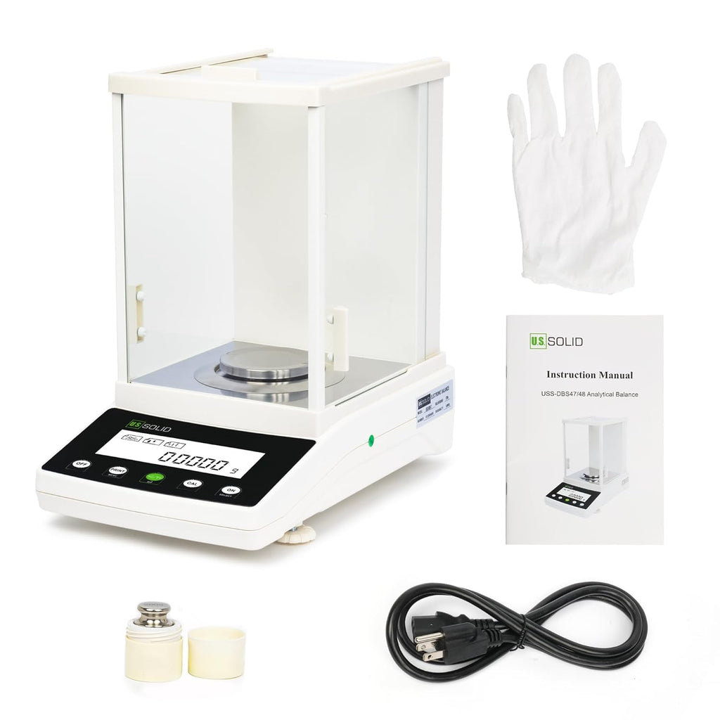 U.S. Solid 0.1mg Analytical Balance, 220g x 0.0001g, Lab Electronic Scale with Automatic Internal Calibration, Electromagnetic Transducer, RS232, Overload Protection, Piece Counting, 4 Weighing Units