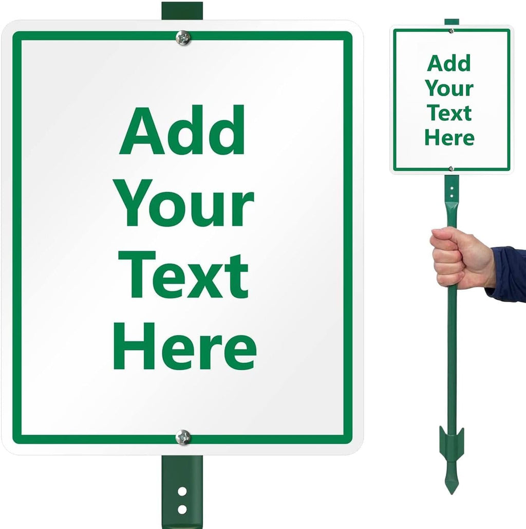 SmartSign 12" x 10" Custom Yard Sign with 3 foot Stake, 40 mil Laminated Rustproof Aluminum, Personalized Metal Lawn Sign Post for Outdoor, Driveway, No Soliciting, Choose Color, Set of 1, USA-Made
