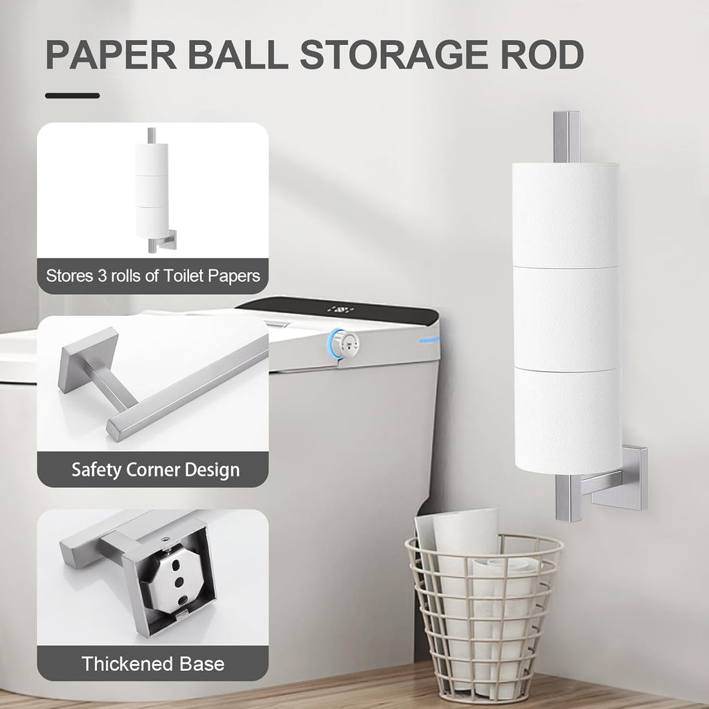 TQKAG 7-Pieces Brushed Nickel Bathroom Hardware Accessories Set 23.6" SUS304 Stainless Steel Towel Bar Set Toilet Paper Spare Rolls Storage Holder Wall Mounted
