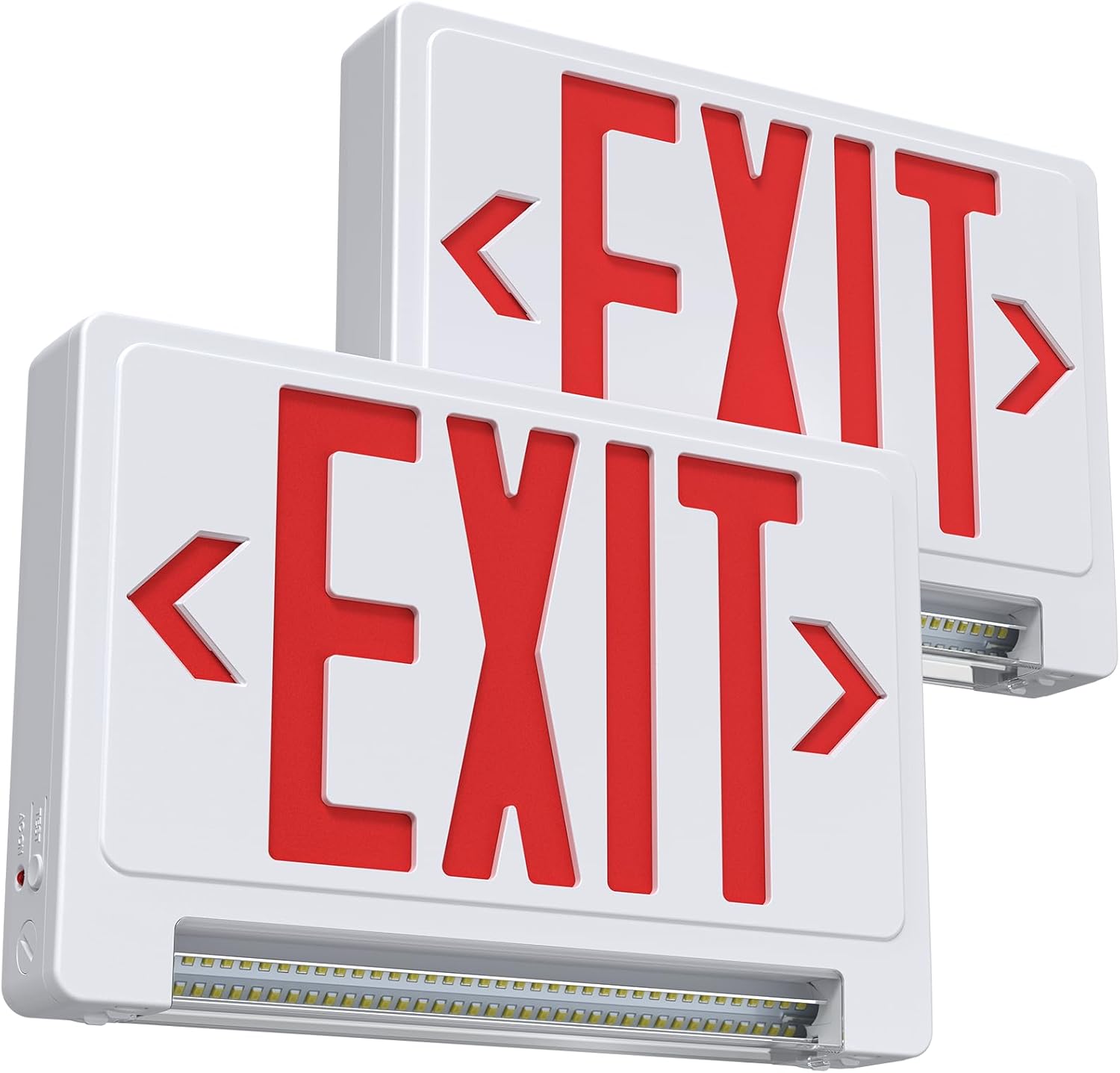 Exit Sign with Adjustable LED Pipe, Exit Signs with Emergency Lights Bar Combo, Compact Hardwired Exit Sign with Battery Backup，Red Led Emergency Exit Light for Business , 120V/277VAC,UL Listed,Top/Side/Wall Mount (2 Pack)