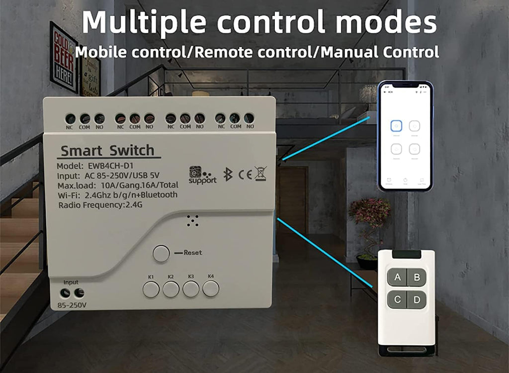 4 Channel Smart WiFi Relay Switching Module USB 5V/AC85V-250V, Supports Bluetooth Control, eWeLink App Remote Control, for Alexa Google Home