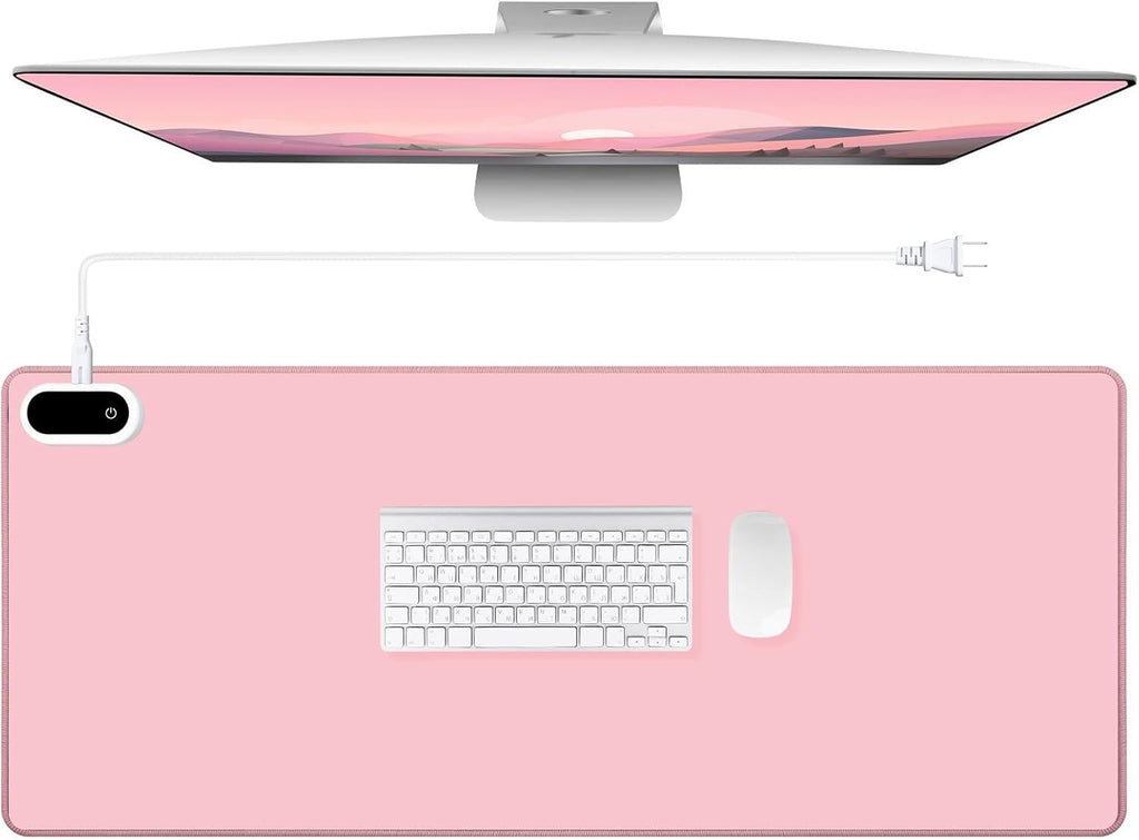 Konohan Heated Large Desk Mat PU Leather Warm Mouse Pad with 5 Heating Level & 4 Hour Auto Shut-Off Heating Keyboard Pad Warmer Gaming Mice Mat Only Supports 110v(Pink Color,35.4"x 14.2")
