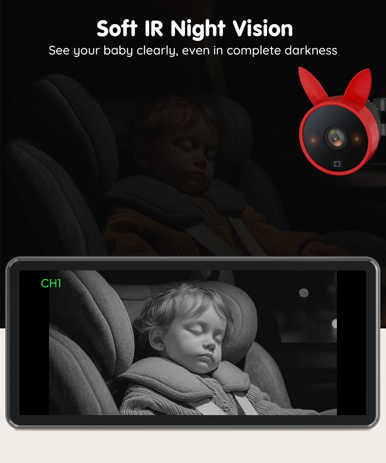 Babyvue BV3 PRO Baby Car Camera for 2 Kids - 7.2" Large HD Display Dual Channel Baby Monitor, 1080P IR Night Vision Car Seat Camera, Easy Install Rear-Facing View – Ideal for Kids and Pet Safety