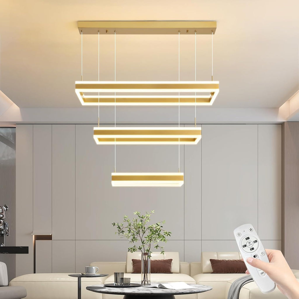 Modern Ceiling Pendant Light, LED Chandelier with Remote Control Dimmable 3 Color Mode & Brightness, Anti-Flicker Pendant Lights Kitchen Island Light Fixture for Dining Room Living Room