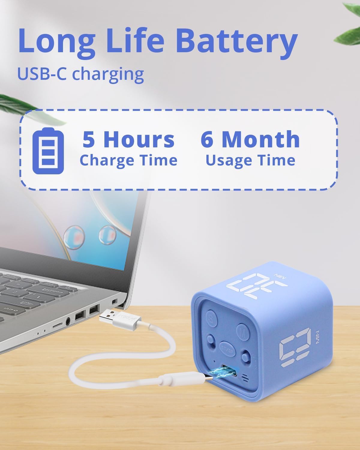 Productivity Timer Flip Gravity Sensor Cube Timer Countdown & Countup,Mute & Vibrate & Sound，5/10/30/60min & Custom Timing, Perfect for ADHD,Work,Learning,Kitchen Cooking (2 Blue)