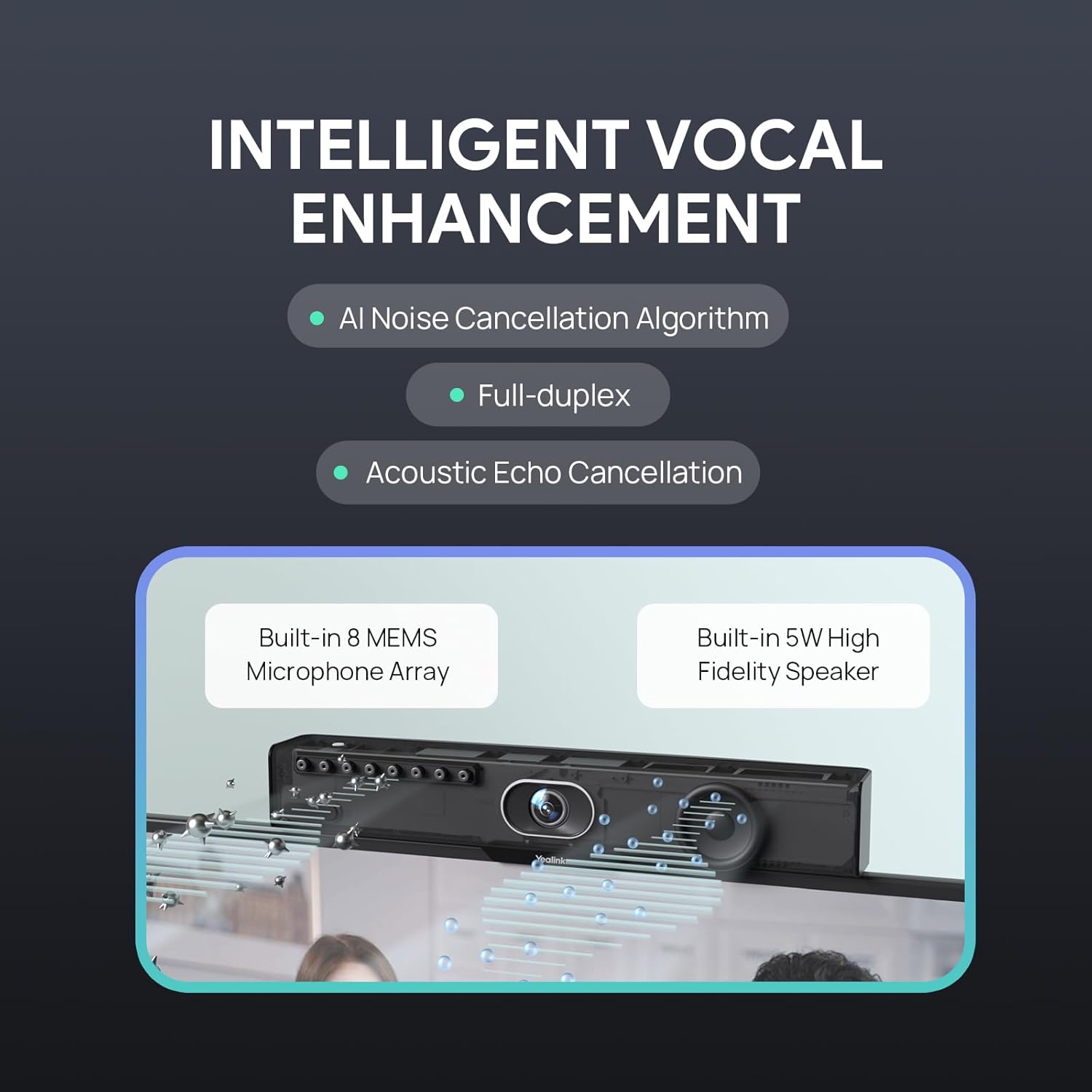 Yealink Video Conference Camera, 4K Webcam, 120° Ai Auto Framing, 8 Microphone Arrays & Speaker Tracking, Ai Noise Cancellation Teams Certified, Meetingbar A10 All-in-one Conference Room Camera System