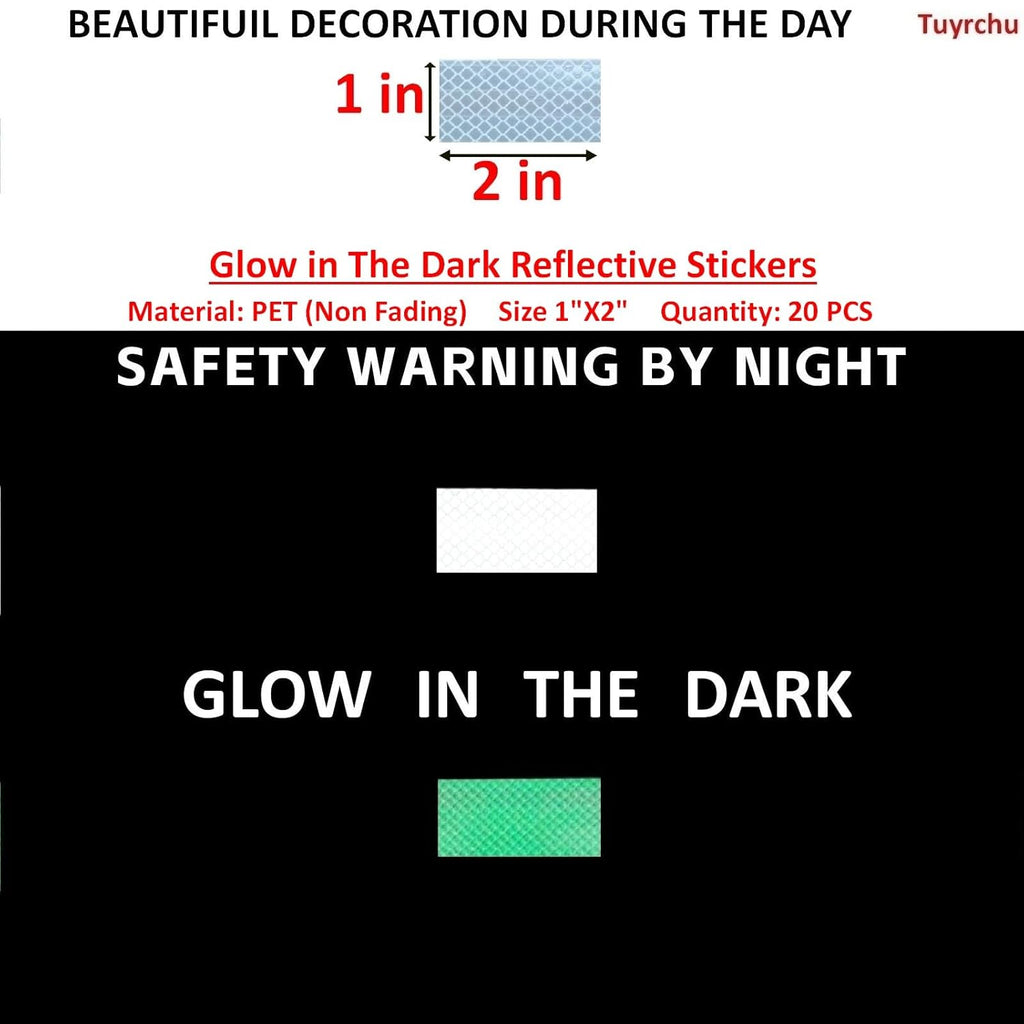 Glow in The Dark Reflective Stickers 1 inch X 2 inch for Bikes, Outdoor Waterproof High Visibility Reflector (20 Pcs)