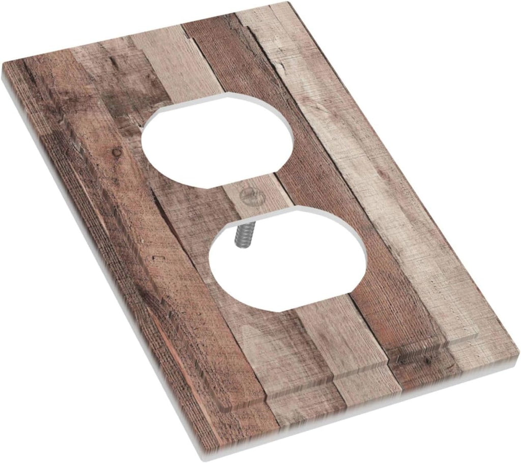 Outlet Covers Retro Wood Brown Farmhouse Barn Wooden 1 Gang Duplex Light Switch Cover Decorative Switch Plates Electrical Receptacle Faceplate Wall Plate for Farmhouse Cabin Decor