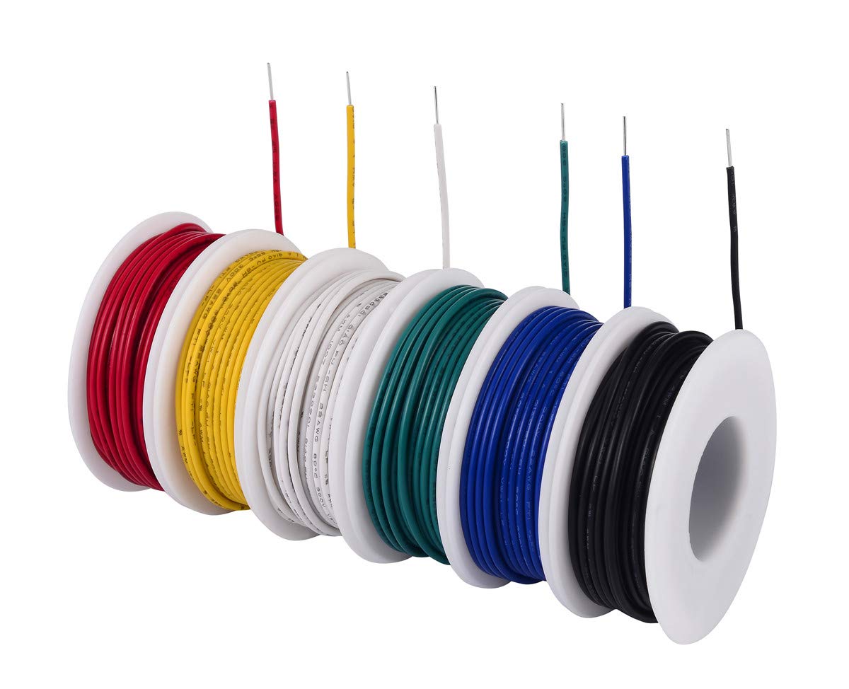 TUOFENG 24 AWG Solid Core Hookup Wire Kit, 6 Different Colored Jumper Wire 30ft Each, Tinned Copper Wire with PVC Insulation