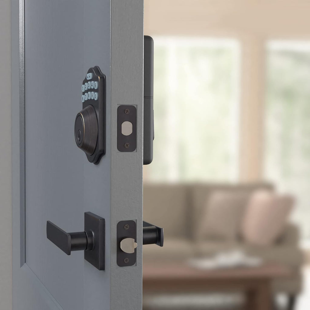 Amazon Basics Traditional Electronic Keypad, Keyless Entry Door Lock Deadbolt with Handle Set, Key Pad Front Door with Knob, Traditional Door Locks for Front Door Handle, Oil Rubbed Bronze, 6-Pack