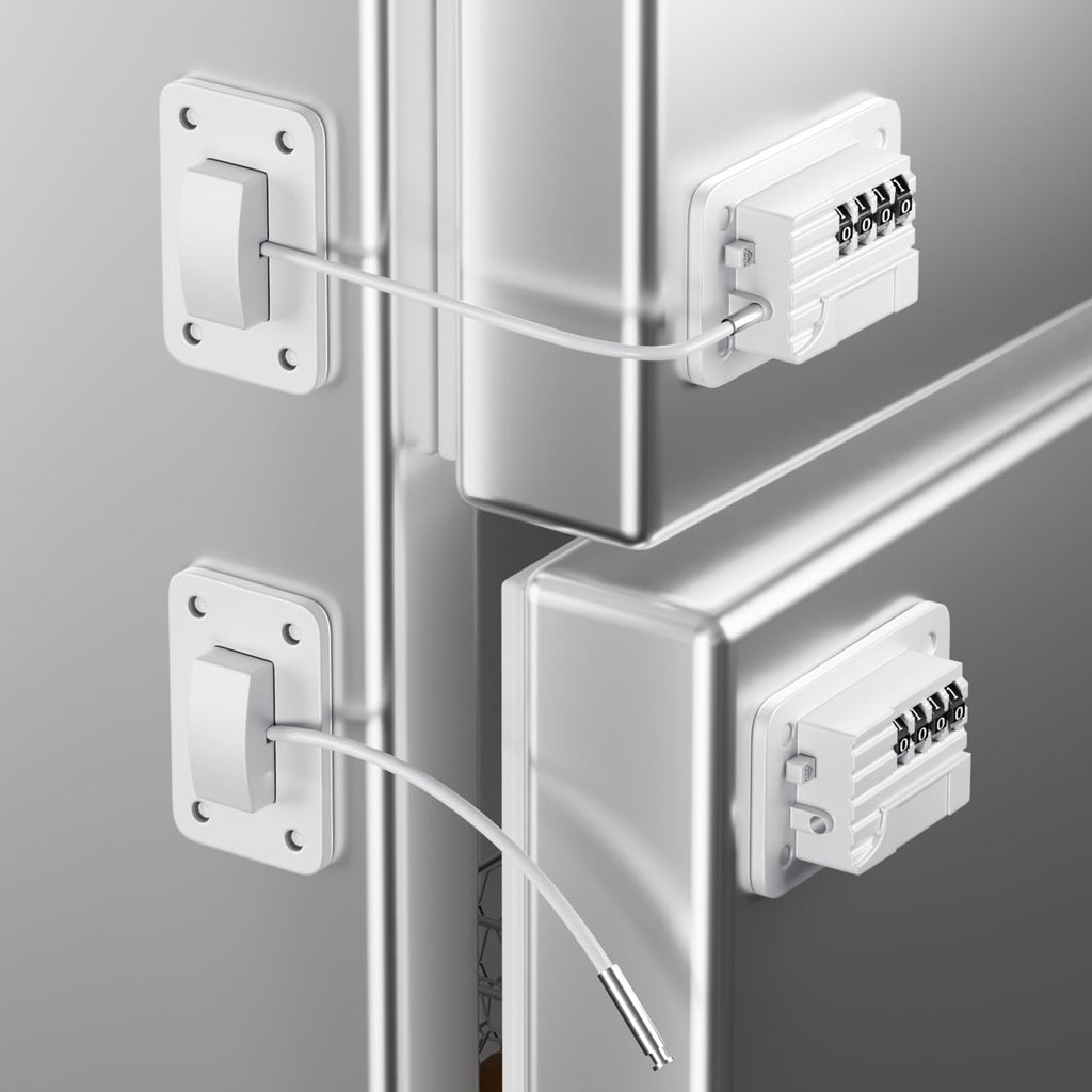 Refrigerator Lock, Heavy Duty Fridge Locks for Kids, Freezer Lock with Combination for Refrigerator Drawer Cabinet Safety, Easy to Install No Keys Needed White, 2 Packs