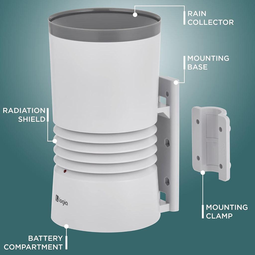 Logia 3-in-1 Rain Gauge Weather Station with Temperature & Humidity, Indoor/Outdoor Weather Monitoring System, Wireless Display Console with History, Alarms and Alerts