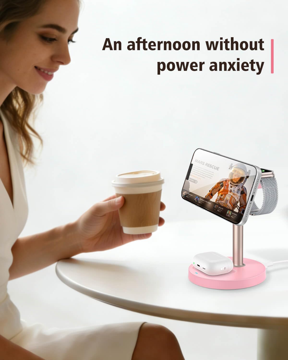 3 in 1 Wireless Charging Station for Apple, 15W Fast Magnetic Charger Stand Wireless Nightstand for Bedrooms, iPhone 17 16 15 14 13 12 Series, Apple Watch, Airpods, Women Gifts (No AC Adapter) Pink