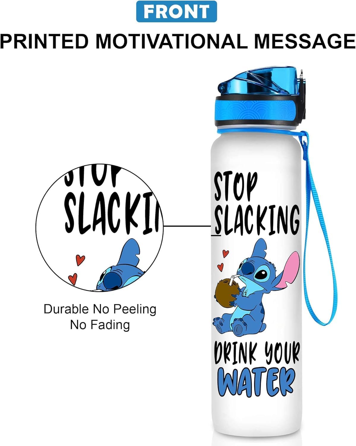 BAIG Blue Alien 32 Oz Water Track Bottle, Stop Slacking Drink Your Water Water Bottle With Time Marker, Alien Motivational Insulated Water Bottle, Gifts For Cute Alien Lovers
