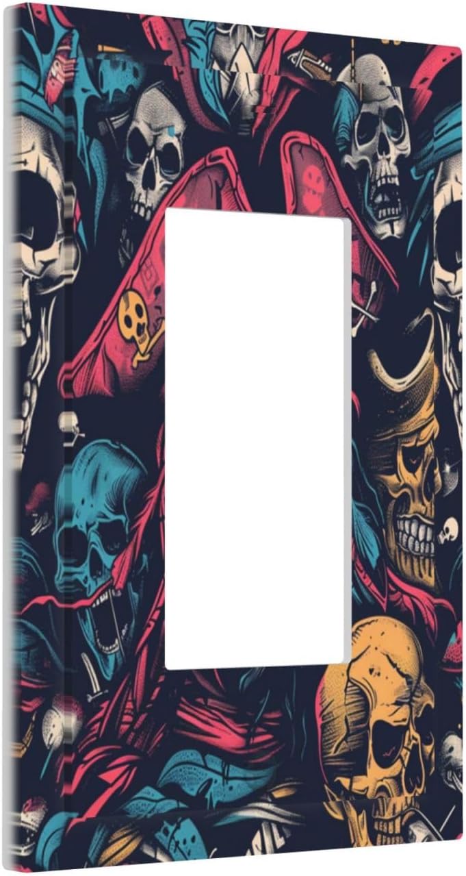 Decorative Outlet Covers Pirate Colourful Skeleton Red Hat 1 Gang Single Rocker Light Switch Cover Plate Wall Plates Gfci Faceplate For Farmhouse Cabin Decor