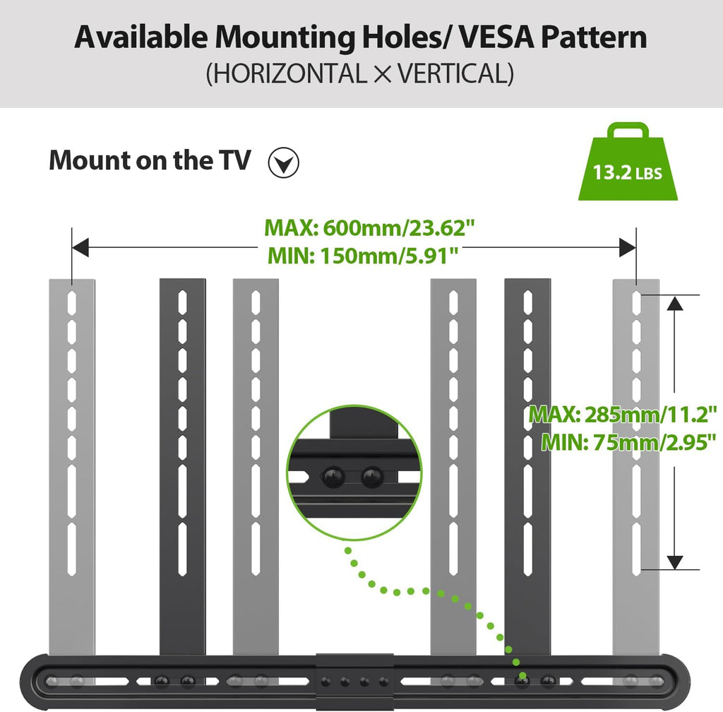 USX MOUNT Universal Soundbar Mount, Sound Bar TV Bracket for Soundbar with Speaker, Fits 2 Installation Options, Removable No-Slip Base Holder Extends 3.46”-6.06”