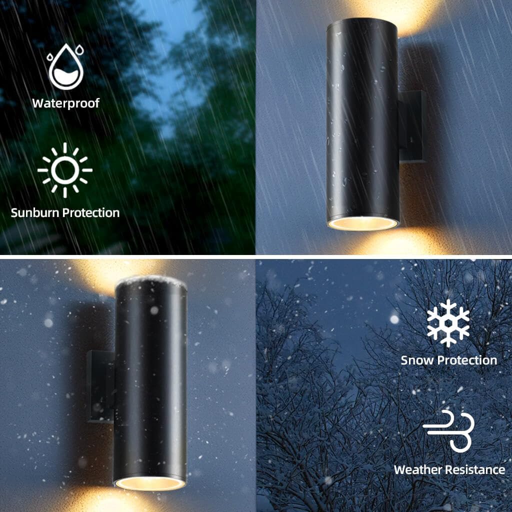 SHIMR Color Changing Outdoor Lights 2 Pack, RGB 2700K-6500K Smart Porch Lights with Remote, Cylinder Exterior Lighting Fixtures Aluminum Anti-Rust, Up and Down Lighting for House [ETL Listed]