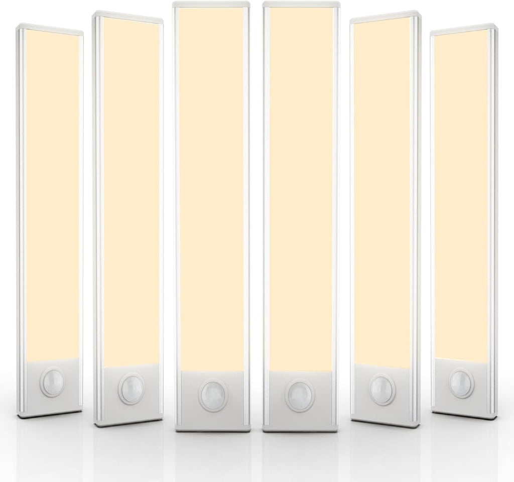 6 Pack Under Cabinet Lighting Wireless, 50 LED Rechargeable Battery Motion Sensor Light Indoor, Stick On Magnetic Closet Lights, Under Counter Lights for Kitchen, Stairs, Warm 12 in