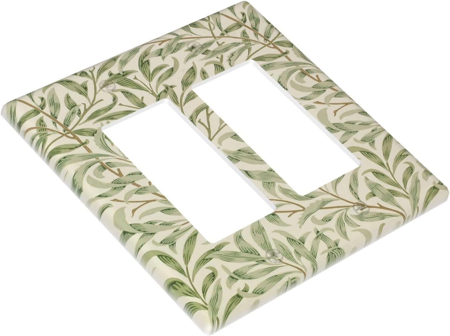 Decorative Outlet Covers Morris Green Willow Leaf Olive Leaves 2 Gang Wall Plate Double Rocker Two Switch Wall Cover Plate Light Switch Cover Plate Faceplate for Country Bedroom Decor