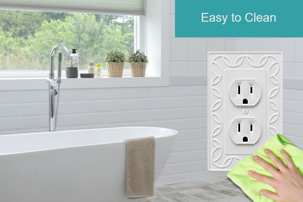 Single Duplex Outlet Cover Plate, 4-Pack White NovaBloom Metal Wall Plate 1 Gang, Light Switch Cover, for Receptacle Light Switch, Switch Cover Decorative Wallplate, Durable