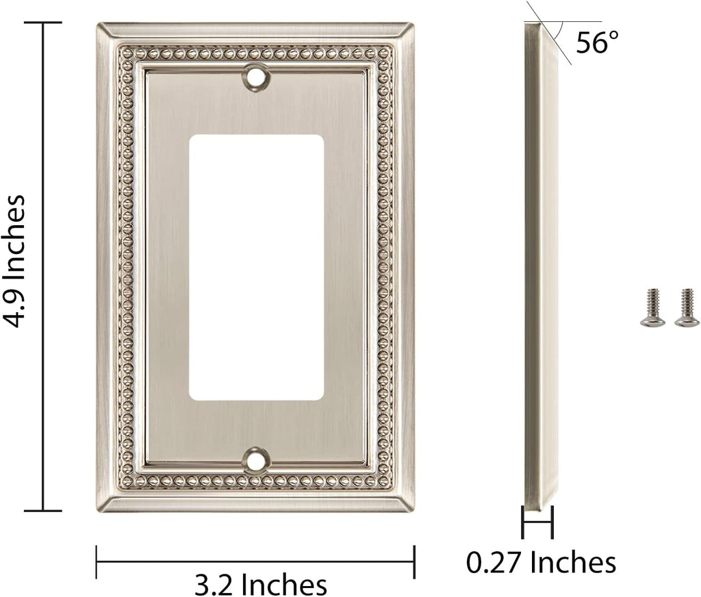 Henne Bery Sunken Pearls Heavy Duty Decorative Wall Plate Switch Plate Outlet Cover (Single Decorator, 2 Pack, Satin Nickel)