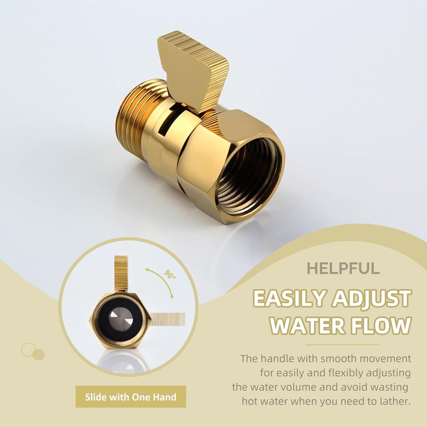 Angle Simple Shower Flow Control Valve, Brass Water Shut Off Valve for Handheld Shower Hose, Flow Restrictor, Gold