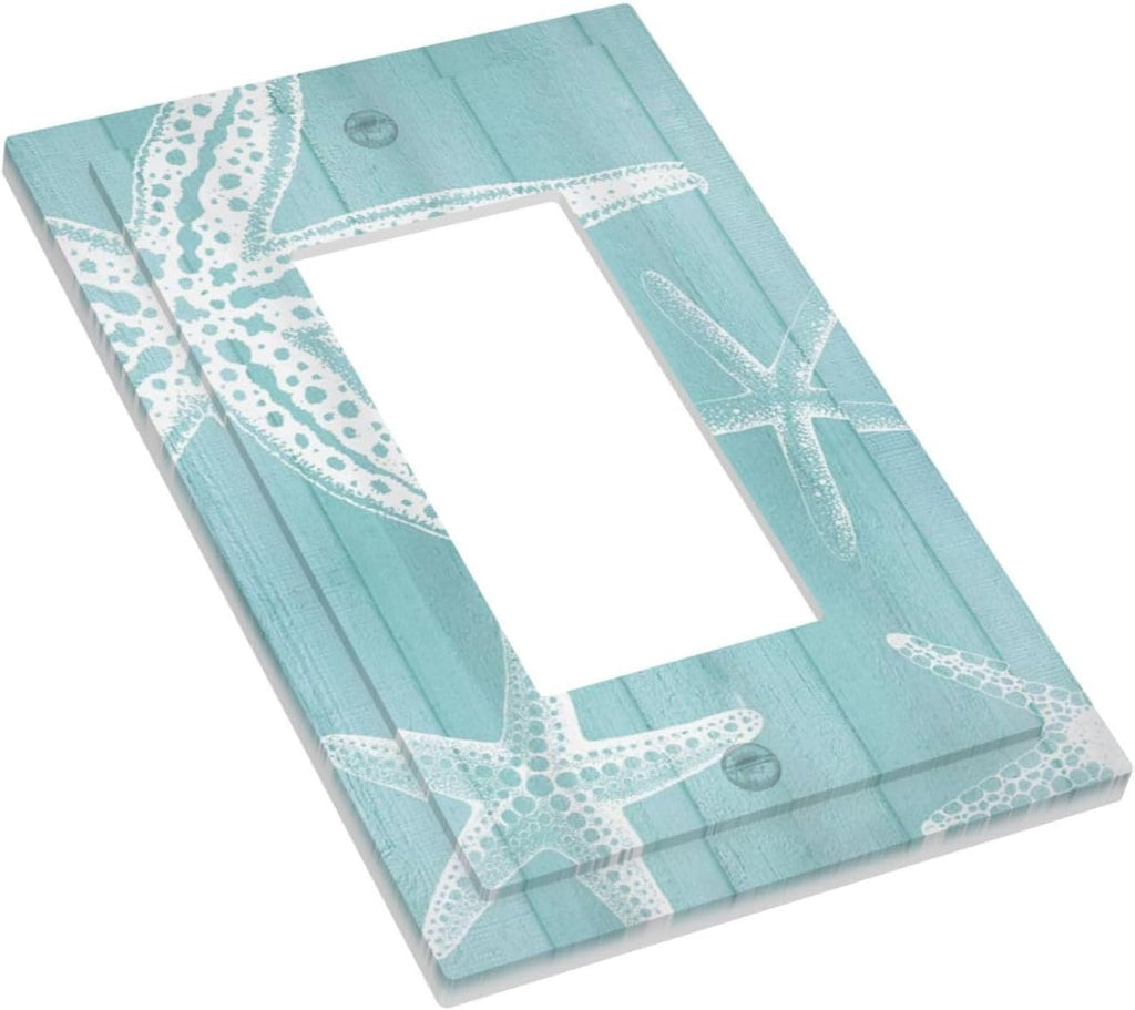 Decorative Outlet Covers Starfish Teal Wood Board Nautical 1 Gang Rocker Light Switch Cover Plate Single Wall Plates for Electrical Outlets Switch Plate Covers Faceplate for Bedroom Home Decor