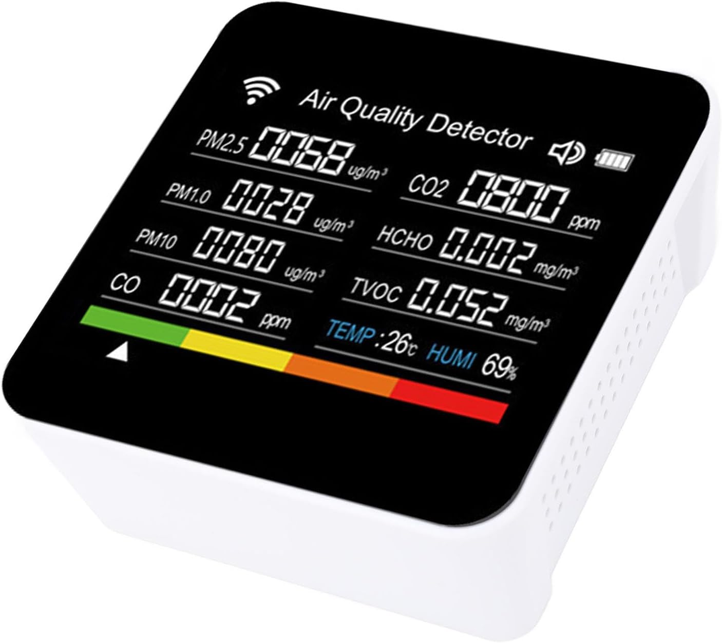 GLOGLOW Smart Air Quality Detector, 14 in 1 Indoor Air Monitor with PM2.5 VOCs Temperature Humidity Sensor, WiFi APP Real Time Data Alert for Home Office Travel