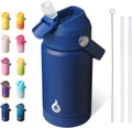 BJPKPK Insulated Water Bottle with Straw Lid, 12oz Thermo Water Bottles, Flex Handle & Non-slip Boot, BPA Free Leak Proof Stainless Steel Metal Thermo, Tumblers, Cups,Klein Blue