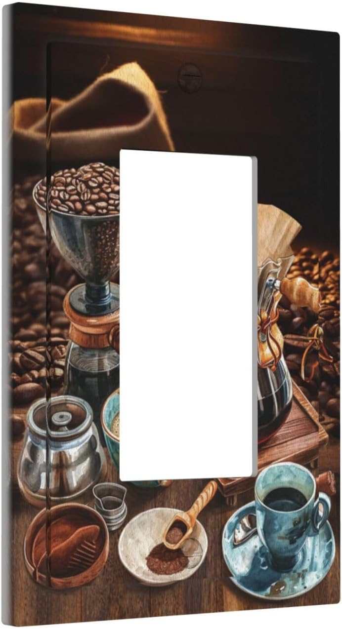 Decorative Outlet Covers Retro Coffee Maker Beans Cup 1 Gang Single Decora GFCI Device Light Switch Covers Plate 1 Rocker Wall Plate Jumbo Faceplate for Kirchen Decor