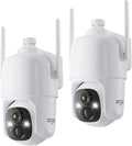 Dzees 360° PTZ Security Cameras Wireless Outdoor WiFi, 2K Battery Powered Home Security Camera Indoor, Spotlight & Siren, Color Night Vision, 2-Way Talk, AI Motion Detection, IP66 2-Pack