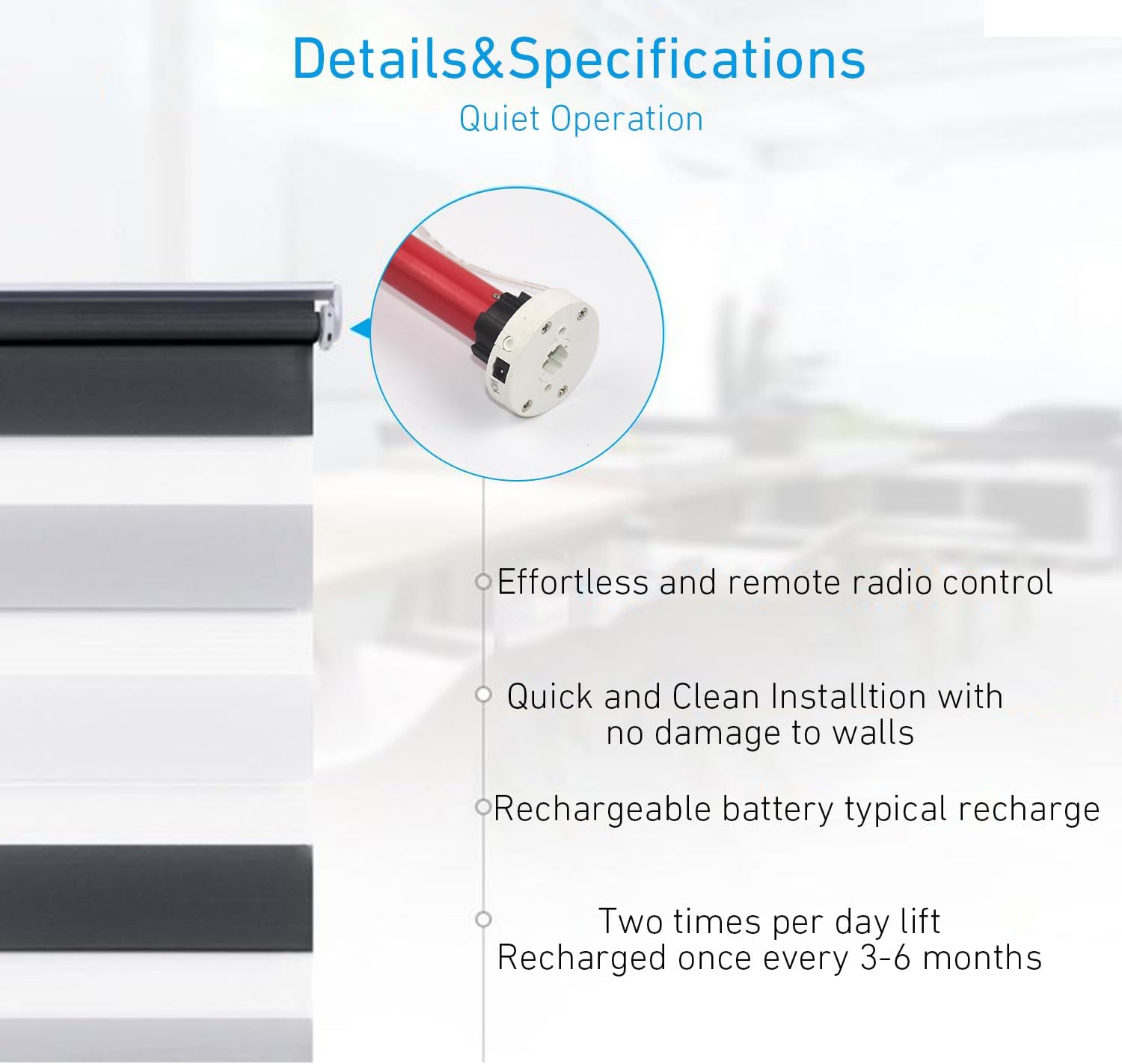 Rollerhouse Roller Shade Motor Motorized Systems for Interior Shades Motors Radio, Wireless, Quiet, Compatible with 1 inch Shade Tube