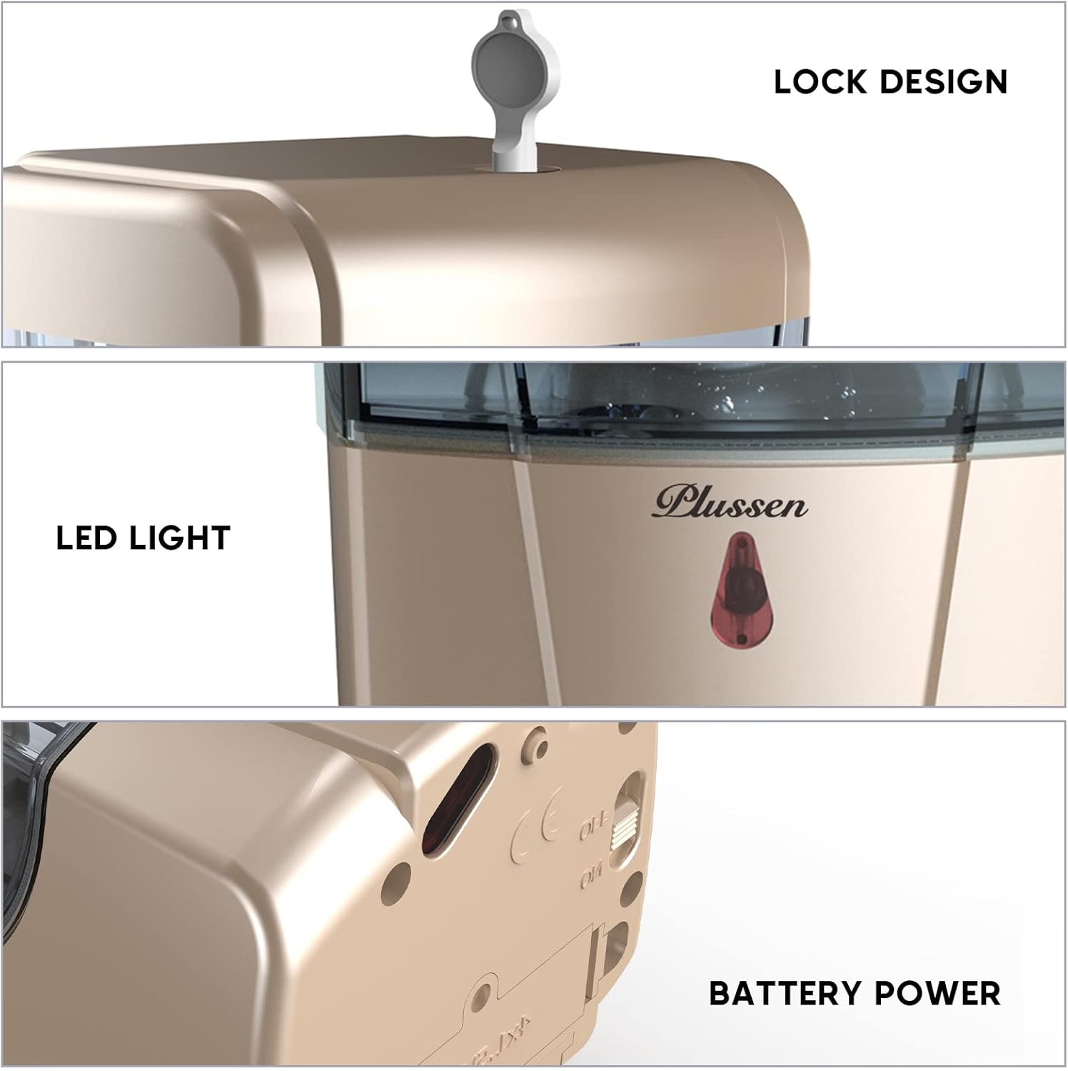 Automatic Soap Dispenser Wall Mount, Hand Sanitizer Dispenser 600ml Gel Liquid Touchless Hand Soap for Home Hospital School Office,Gold
