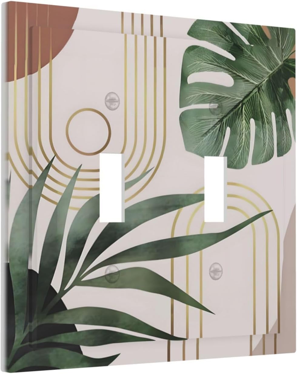 Decorative Light Switch Plate Covers Boho Mid Century Arch Green Leaves 2 Gang Light Switch Cover Plate Double Toggle Wall Plate Outlet Covers for Bedroom Home Decor（2 Pack）