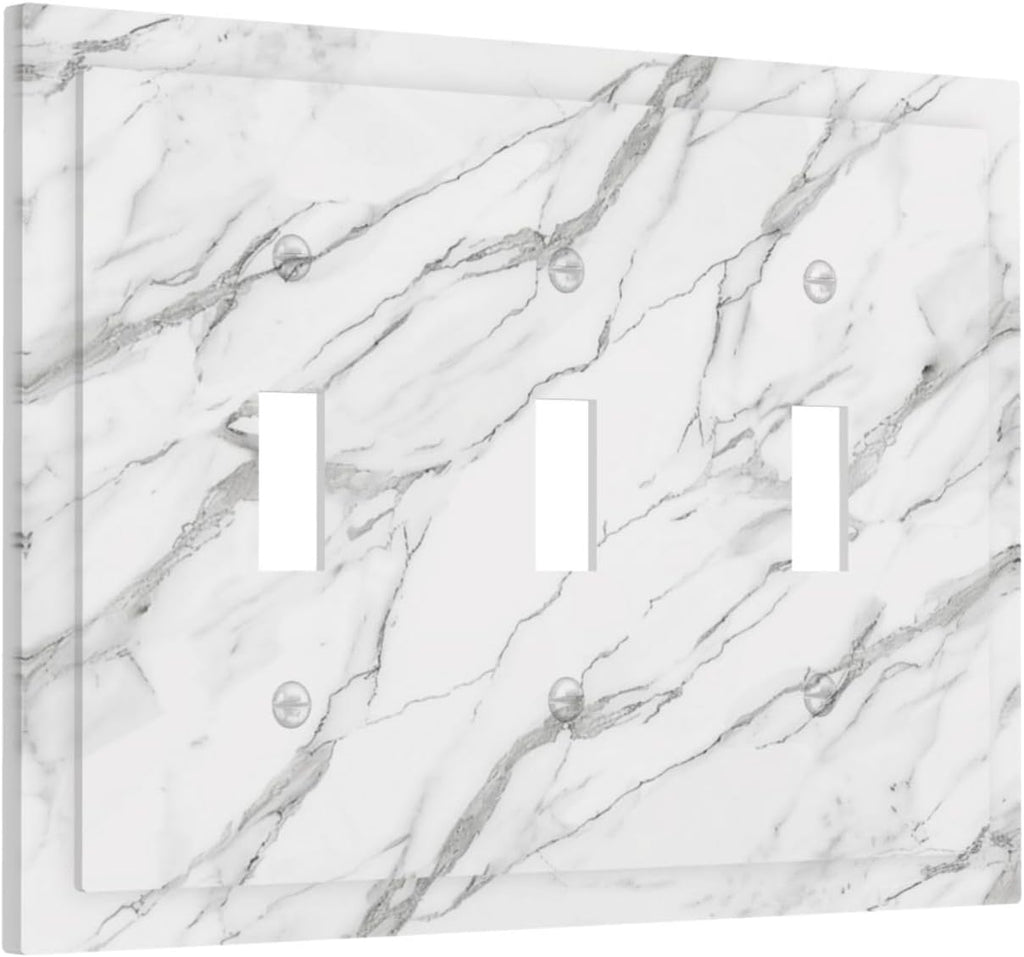 Decorative Light Switch Cover Plate Modern Grey Marble Texture 3 Gang Wall Plates for Electrical Outlets Triple Toggle Switch Plate Covers Outlet Covers Faceplate for Bedroom Home Decor