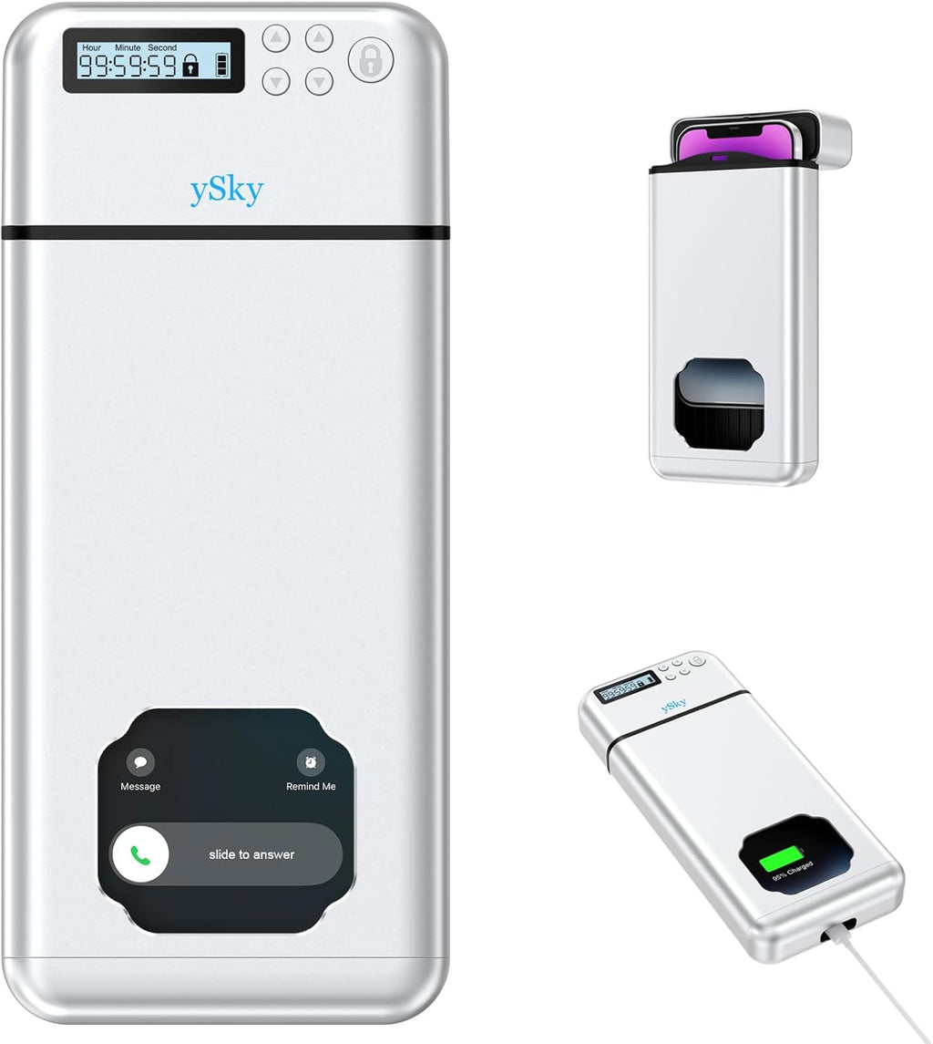ySky Metal Phone Lock Box with Timer,Portable Timed Phone Lock Box for iPhone and Android Phones, Self-Control Timer Phone Locker to Help Kids,Students, Adults Focus Back, Phone Jail Box