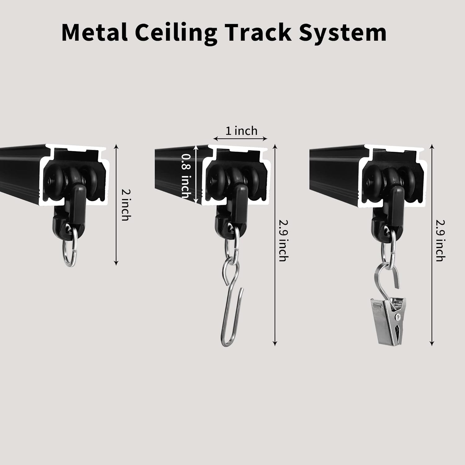 Ceiling Mount Curtains Track Room Divider Privacy Partition Separator Curtain Tracks Rods Heavy Duty RV Shower Outdoor Rail Clip Hook Set, Black 3-6ft