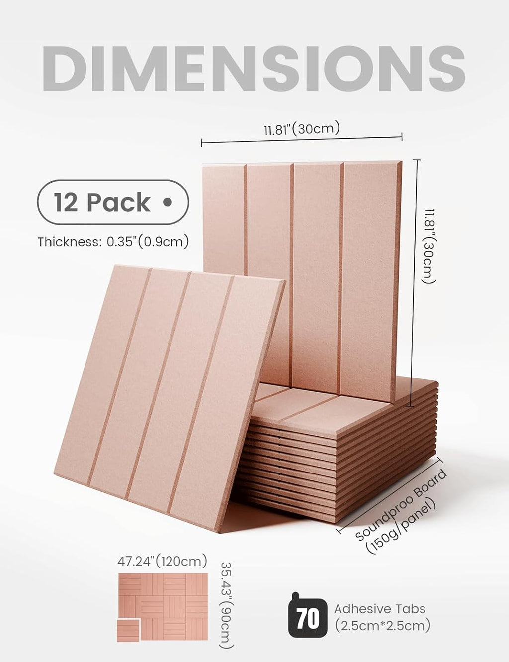 Felt Bulletin Board Tiles Large 48" x 36" Cork Board Alternative-12 Pack with 70 Adhesive Tabs, Thick Slat Wall Panels for Office Decor, Push Pin Board Wall Organizer Alternative -Pink