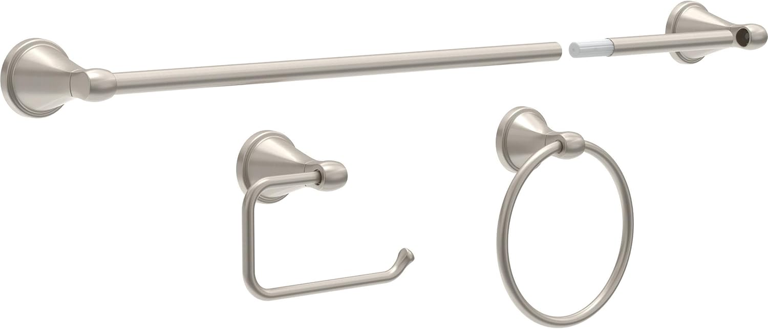 Delta Faucet Becker 3-Piece Bathroom Set, SpotShield Brushed Nickel, 18"/24" Towel Rack, Toilet Paper Holder, Ring BCK63-DN