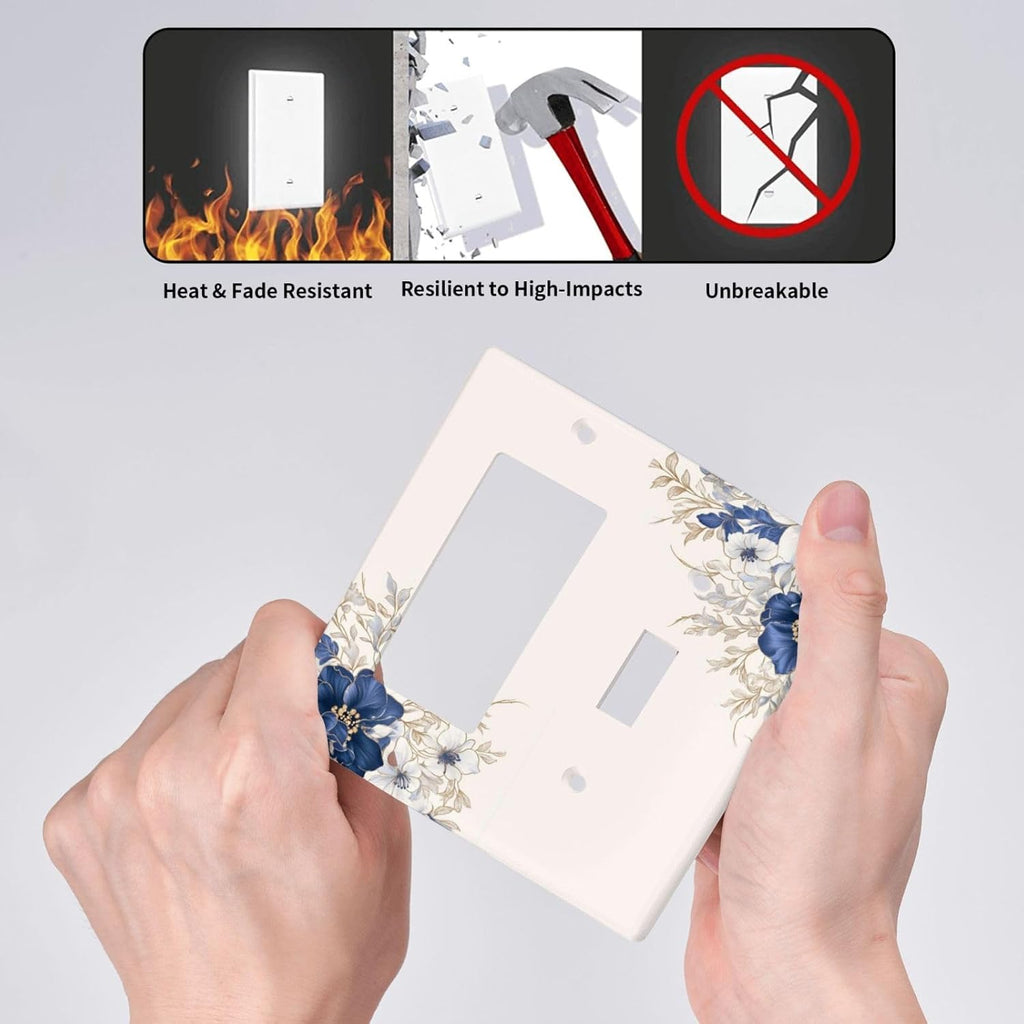 Decorative Outlet Covers Rustic Blue White Flowers Floral Penoy 2 Gang 1 Gang Wall Plate Cover Single Toggle Rocker Combo Light Switch Cover Plate Face Plate