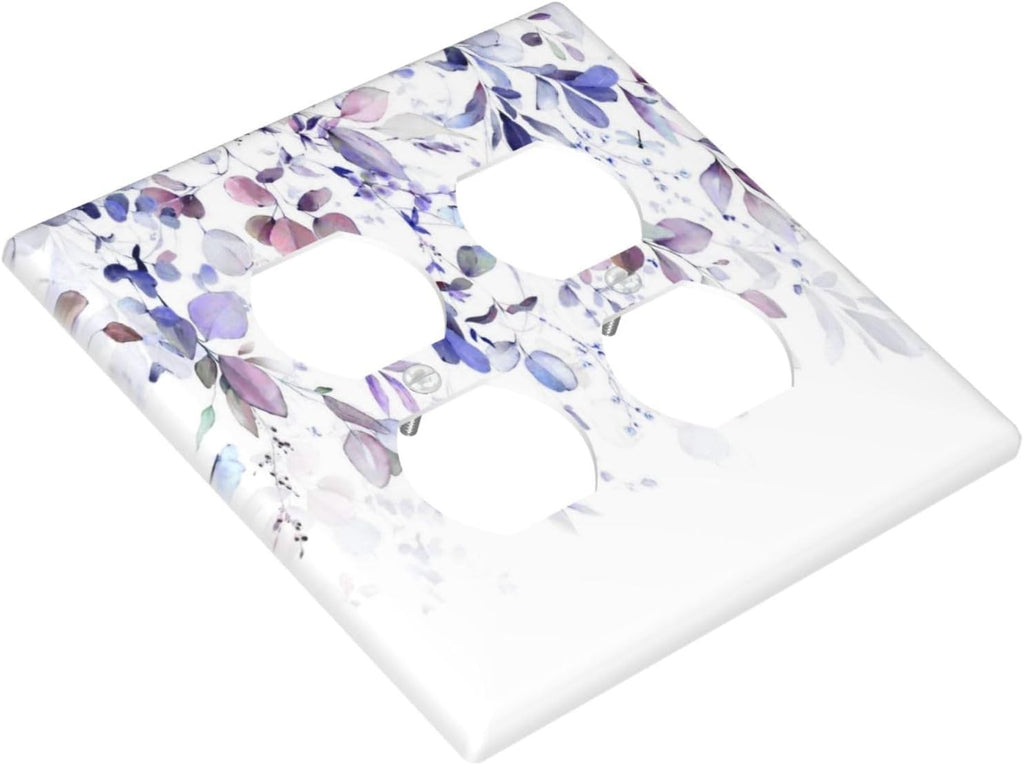Purple Eucalyptus Watercolor Floral Rustic Leaf Outlet Covers 2 Gang Double Duplex Decorative Light Switch Covers Electrical Wallplates Socket Faceplate for Farmhouse Home Decor