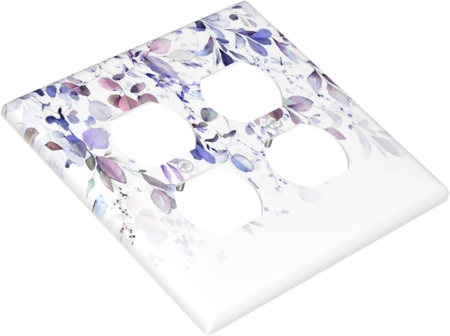 Purple Eucalyptus Watercolor Floral Rustic Leaf Outlet Covers 2 Gang Double Duplex Decorative Light Switch Covers Electrical Wallplates Socket Faceplate for Farmhouse Home Decor