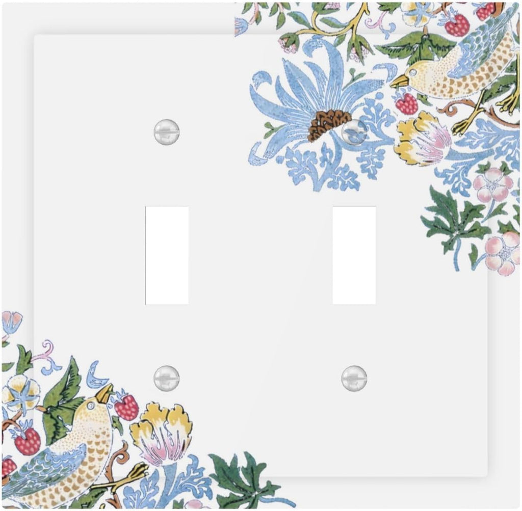 Decorative Light Switch Cover Plate Retro Morris Strawberry Rustic Plant Bird 2 Gang Wall Plate Oversized Double Toggle Two Switch Wall Cover Plate Dual Device Faceplate
