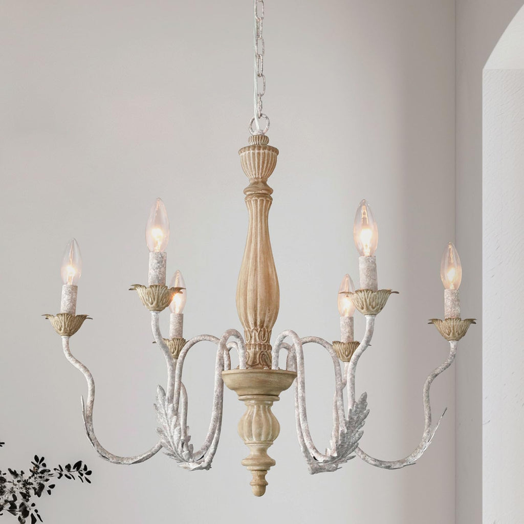 French Country Chandelier,6-Light Distressed Antique Brown Metal Farmhouse Chandelier for Dining Room Light Fixture Candle Pendant Light Fixtures Hanging for Kitchen Island Living Room Bedroom