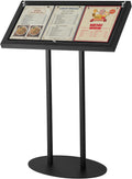 Metal Enclosed Bulletin Menu Board, 3 x (8.5 x 11) Inches Freestanding Menu Stand Menus Holder Floor Standing, Pedestal Advertising Display with Cover, 14 Magnetic Clasp Included, Black