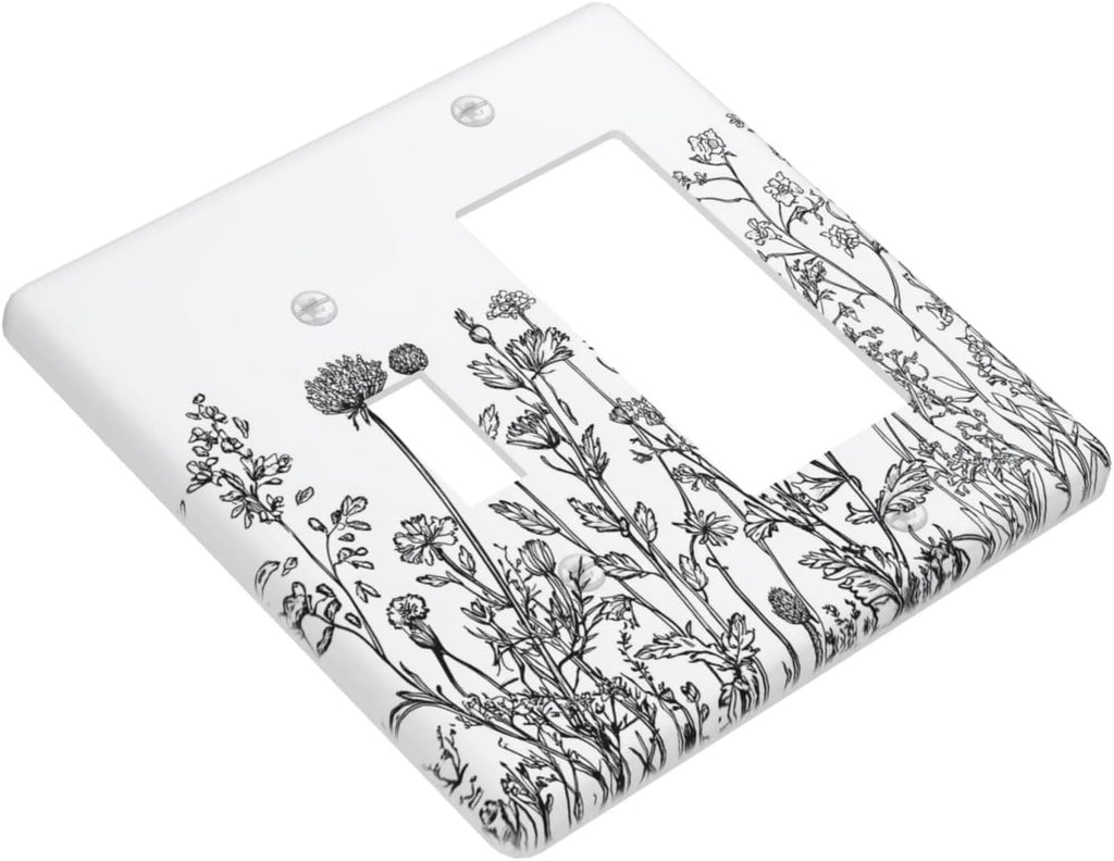 Outlet Covers Floral Wildflower Rustic Plant Leaves 1 Toggle 1 Rocker Combination Decorative Wall Plate Electrical Switch Plates Light Switch Cover Plate For Farmhouse Cabin Decor